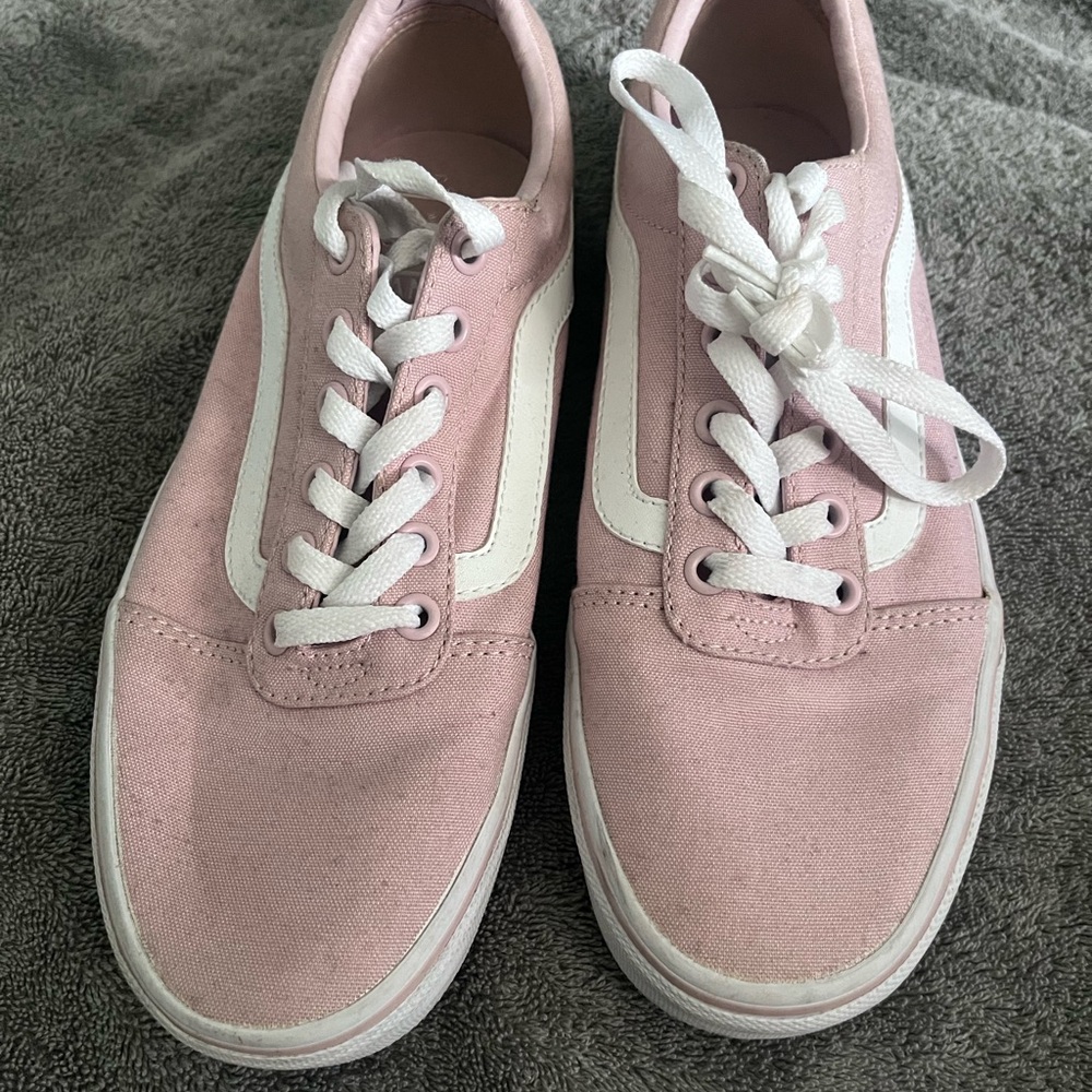 Vans Pink and White Canvas Sneakers with Signature Stripe
